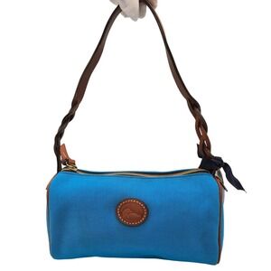 Dooney &‎ Bourke Bright Blue Nylon Shoulder Bag with Leather Accents and Red
